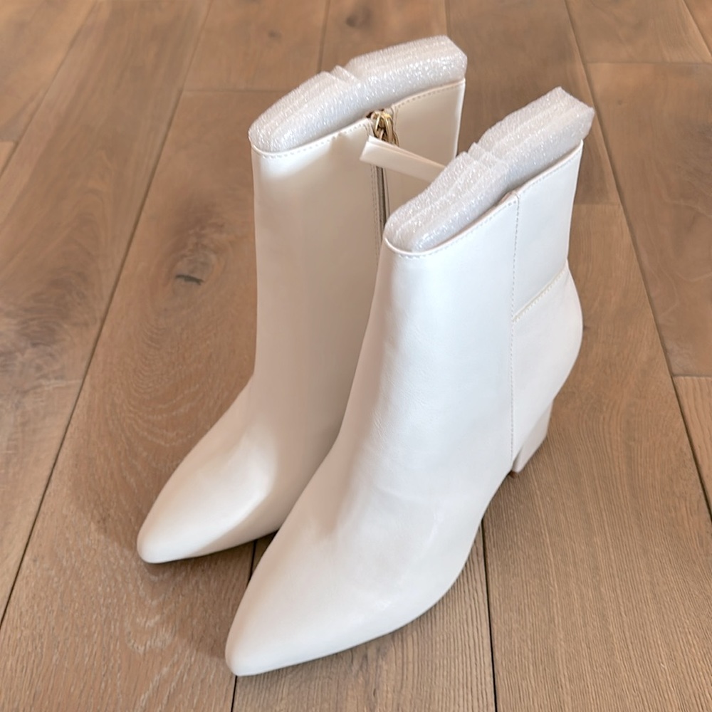 Madden Girl White Pointed Toe Wedge Heel Ankle Boots